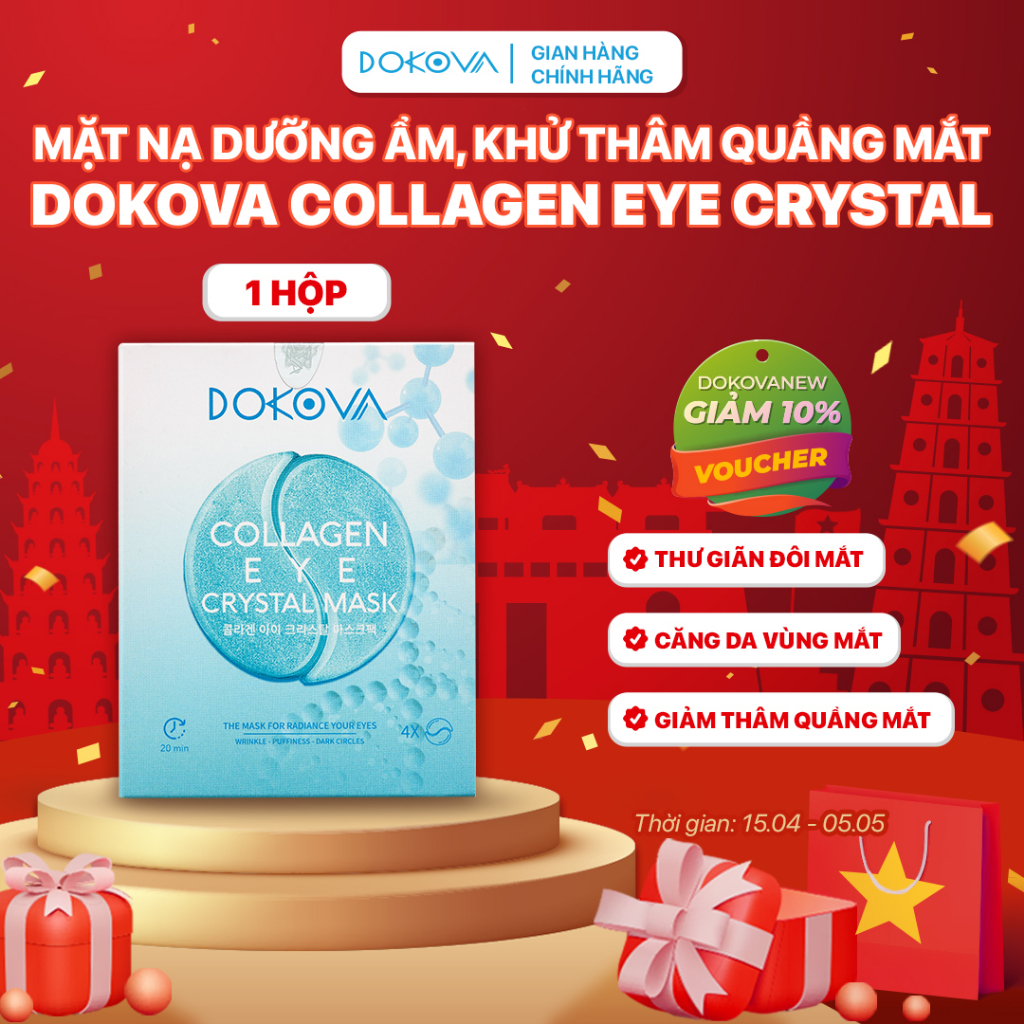 Mặt Nạ Mắt DOKOVA COLLAGEN EYE CRYSTAL MASK Loại Bỏ Quầng Thâm Và Xóa Nhăn Hiệu Quả Hộp 4 Miếng - Hàng Chính Hãng