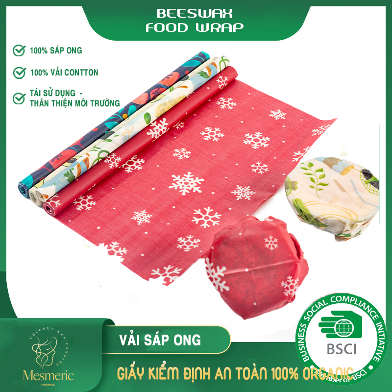 Cuộn Vải Sáp Ong Bọc Thực Phẩm MESMERIC Tái Sử Dụng Nhiều Lần Giúp Bảo Vệ Môi Trường