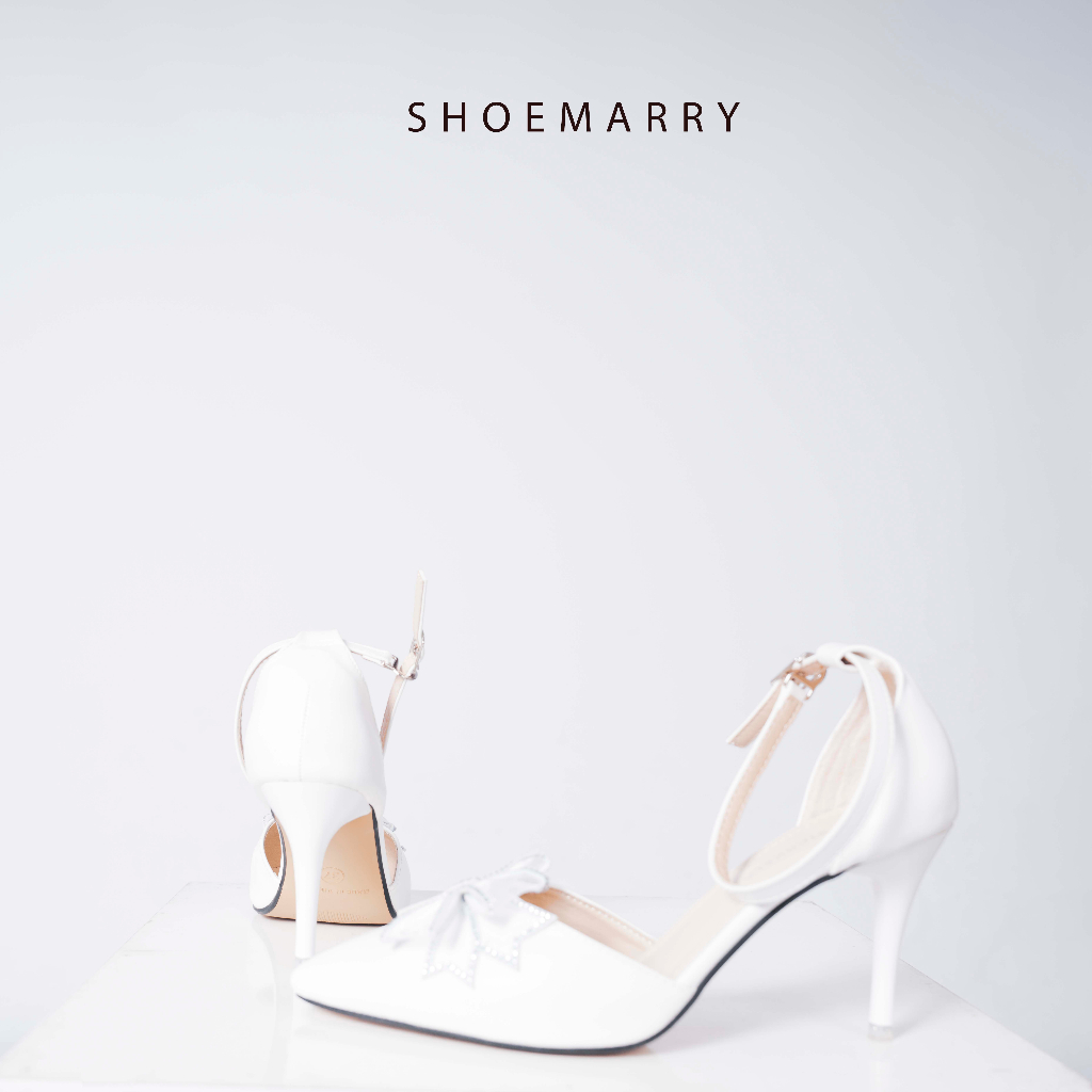 Giày cao gót cho cô dâu ngày cưới shoemarry thiết kế gắn nơ không đau gót dễ đi 8cm
