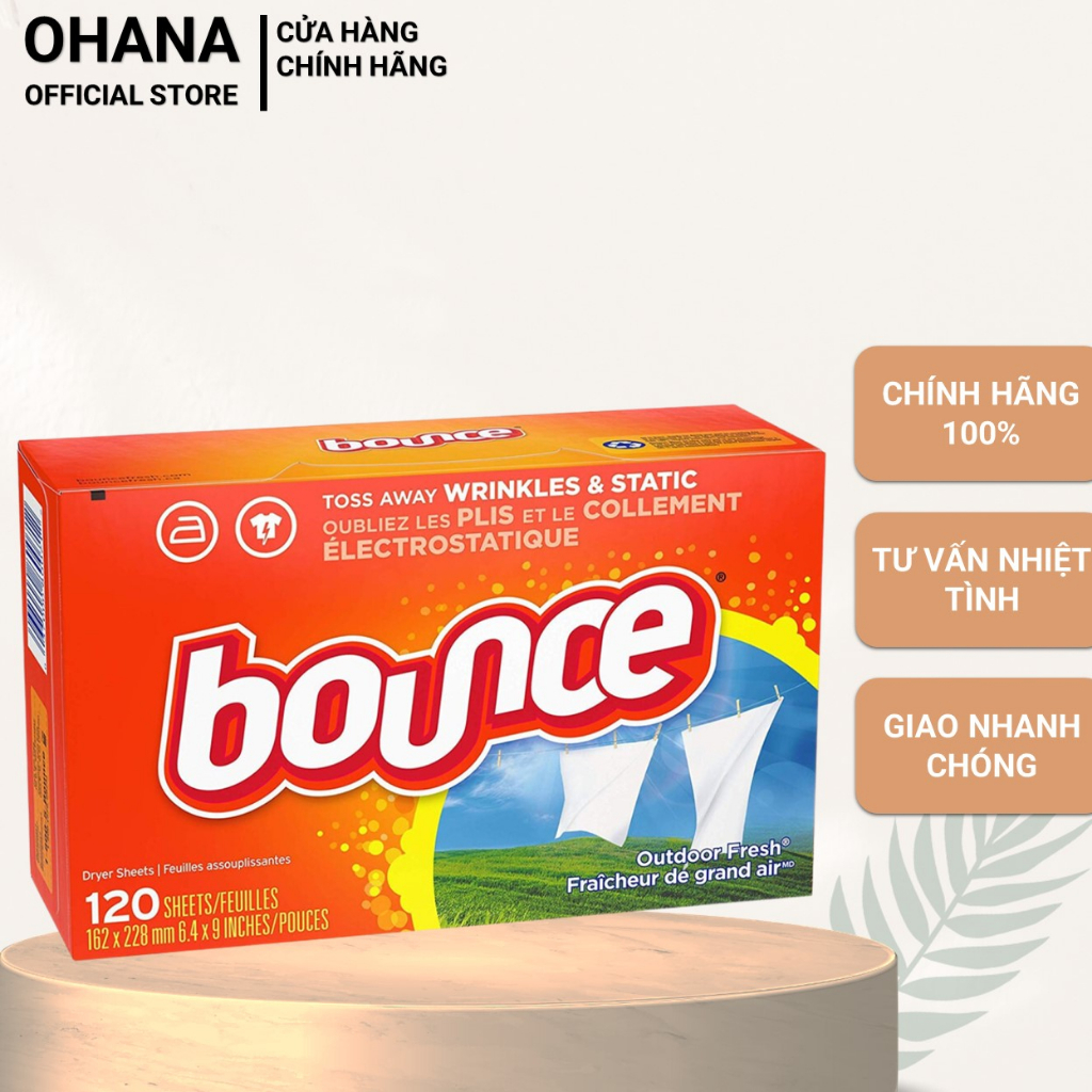 Giấy sấy thơm, chống nhăn quần áo Bounce hương Outdoor Fresh - Mỹ (10 miếng/80 miếng/120 miếng)