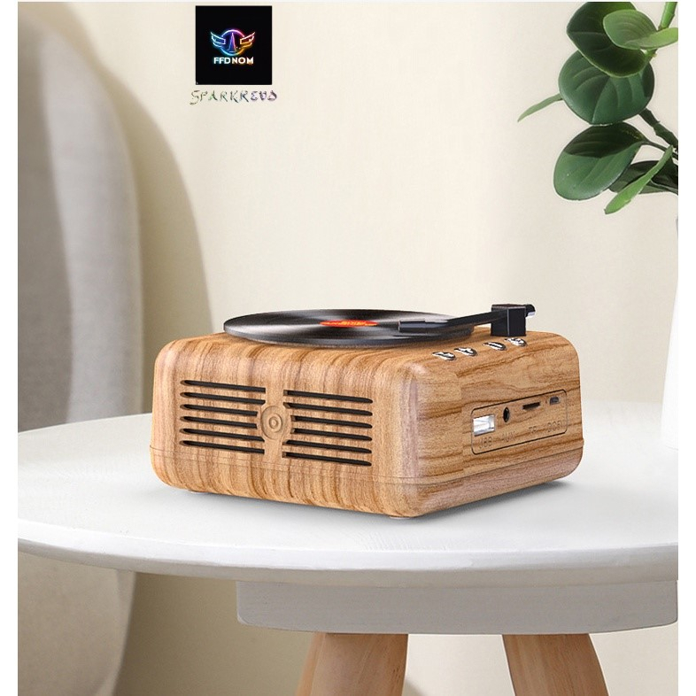 Loa Bluetooth retro đĩa than xoay sáng tạo có chức năng nghe đài FM