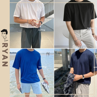 Áo thun nam trơn ngắn tay vải cotton cổ bo tròn thương hiệu RYAN form rộng phong cách Hàn Quốc