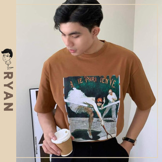 RYAN - Áo thun nam Tennis ngắn tay vải cotton cổ bo tròn thương hiệu RYAN form rộng phong cách Hàn Quốc
