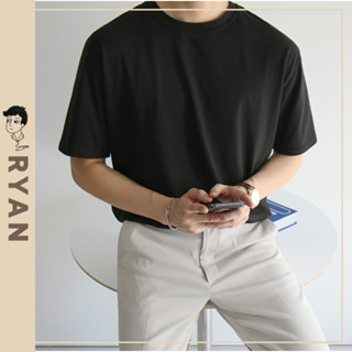 Áo thun nam trơn đen trắng xanh ngắn tay vải cotton cổ ôm form rộng đơn giản dễ mặc