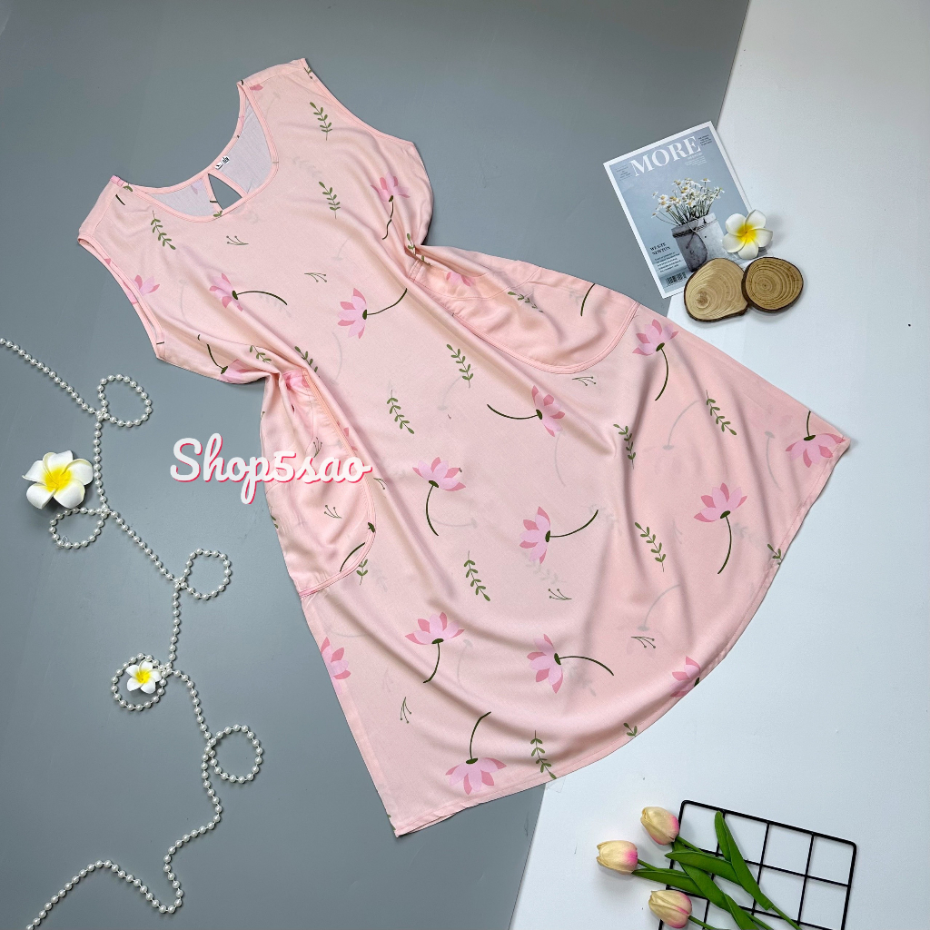 Váy lanh, Đầm tole lanh mặc nhà SHOP5SAO có túi BIGSIZE (50-70kg) | BigBuy360 - bigbuy360.vn