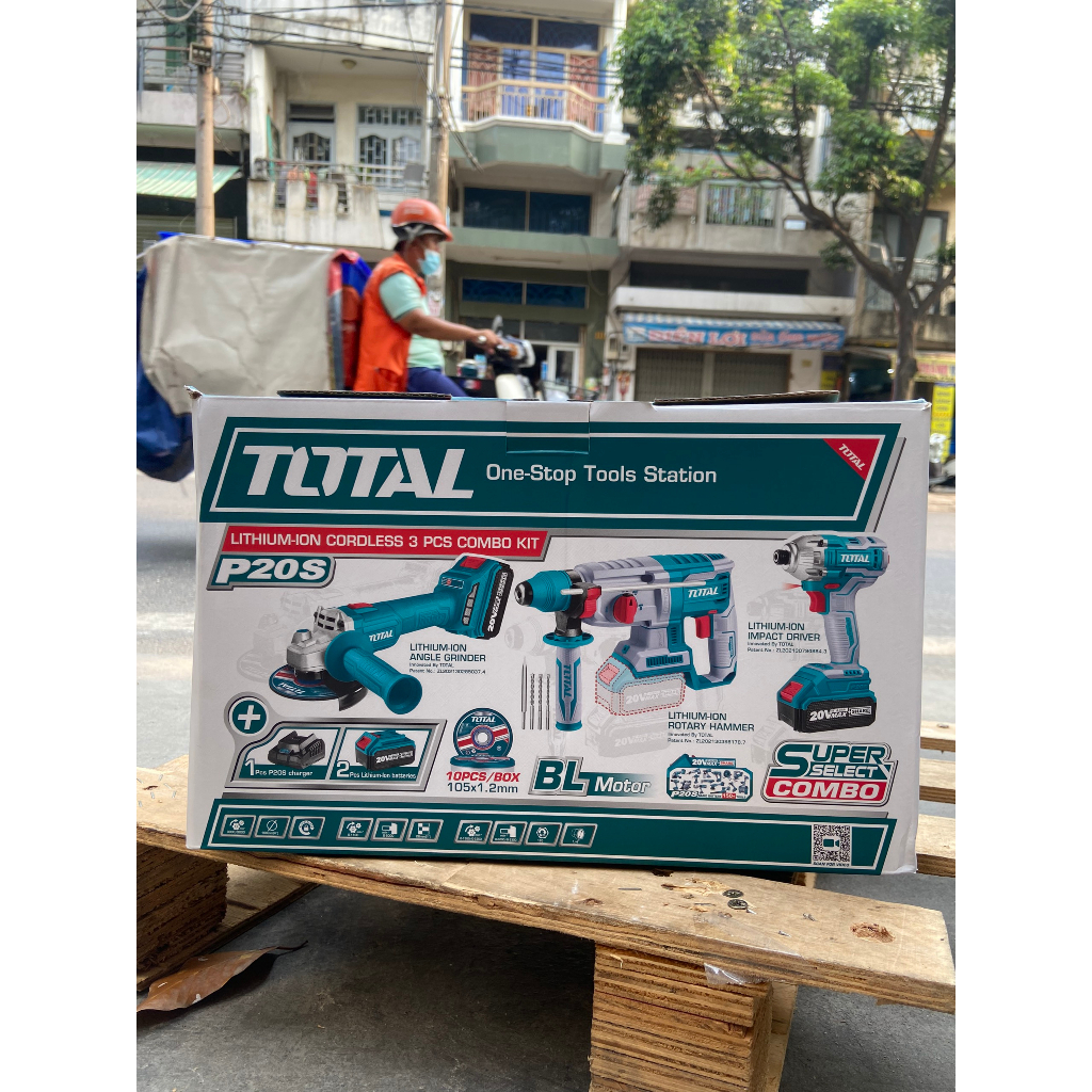 TOSLI2301510 Bộ combo 3 máy khoan động lực , máy mài góc và máy siết vít dùng pin 20v Total