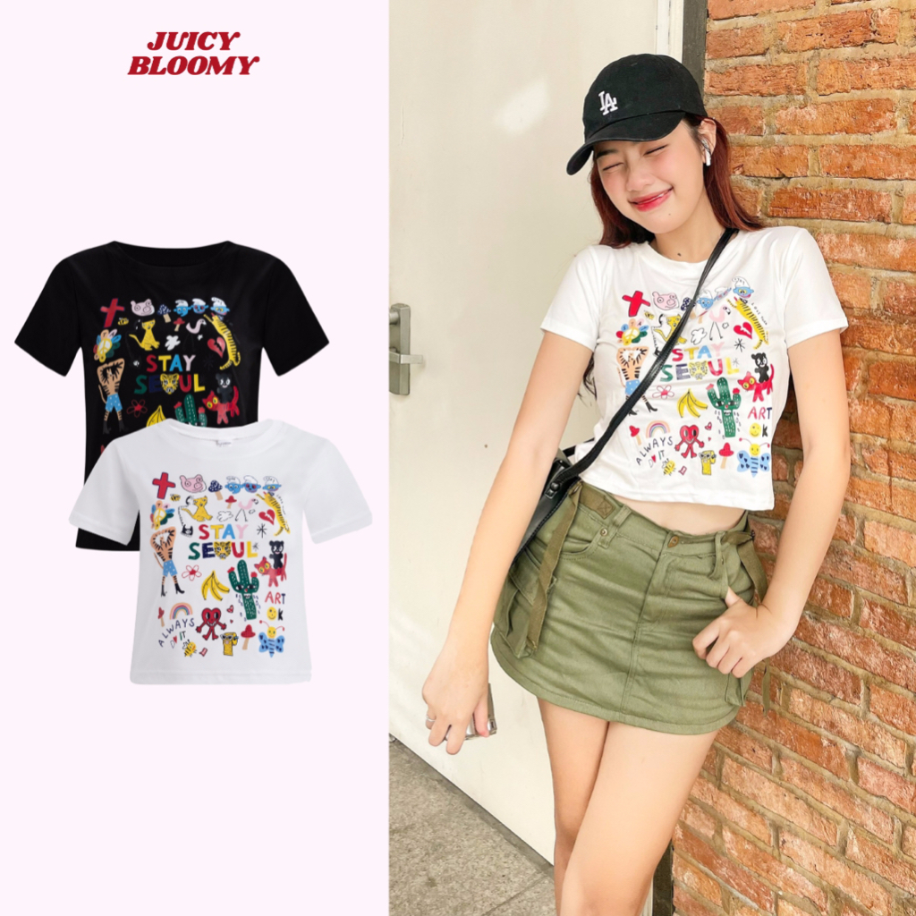JUICY Áo thun Staylin' Croptop xinh xinh tạo vẻ ngoài đáng yêu dễ phối đồ dễ mặc thích hợp đi chơi đi học