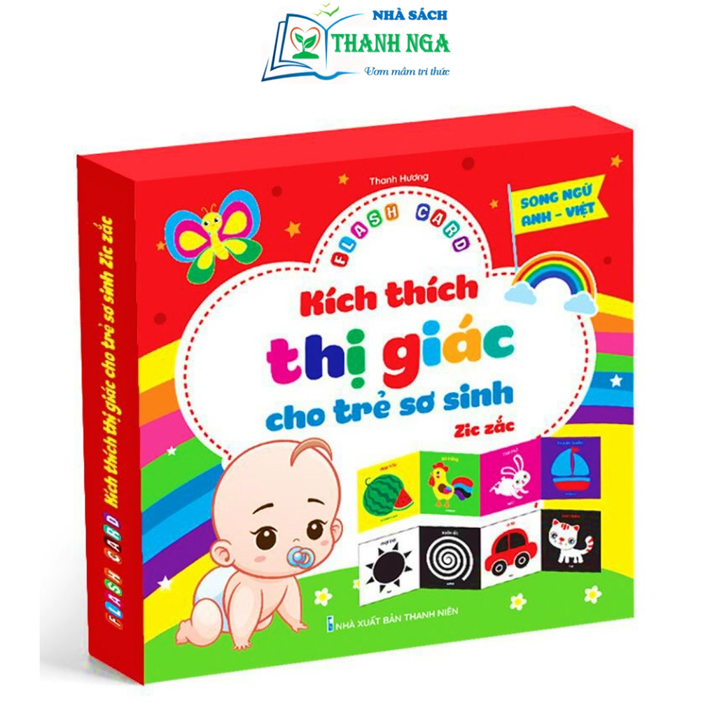Sách - Kích Thích Thị Giác Cho Trẻ Sơ Sinh - Flash Card Zic Zắc Song Ngữ Anh - Việt