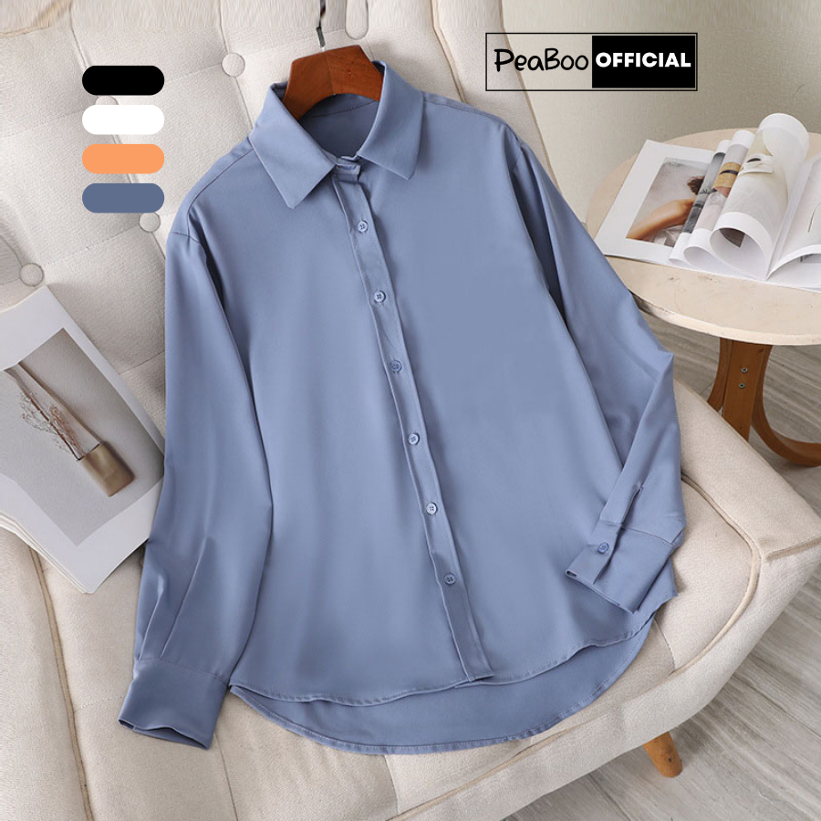 Áo Sơ Mi Nam Nữ Dài tay PEABOO Mã SM Trơn Pastel Chất lụa mịn cao cấp form rộng suông phong cách Hàn Quốc