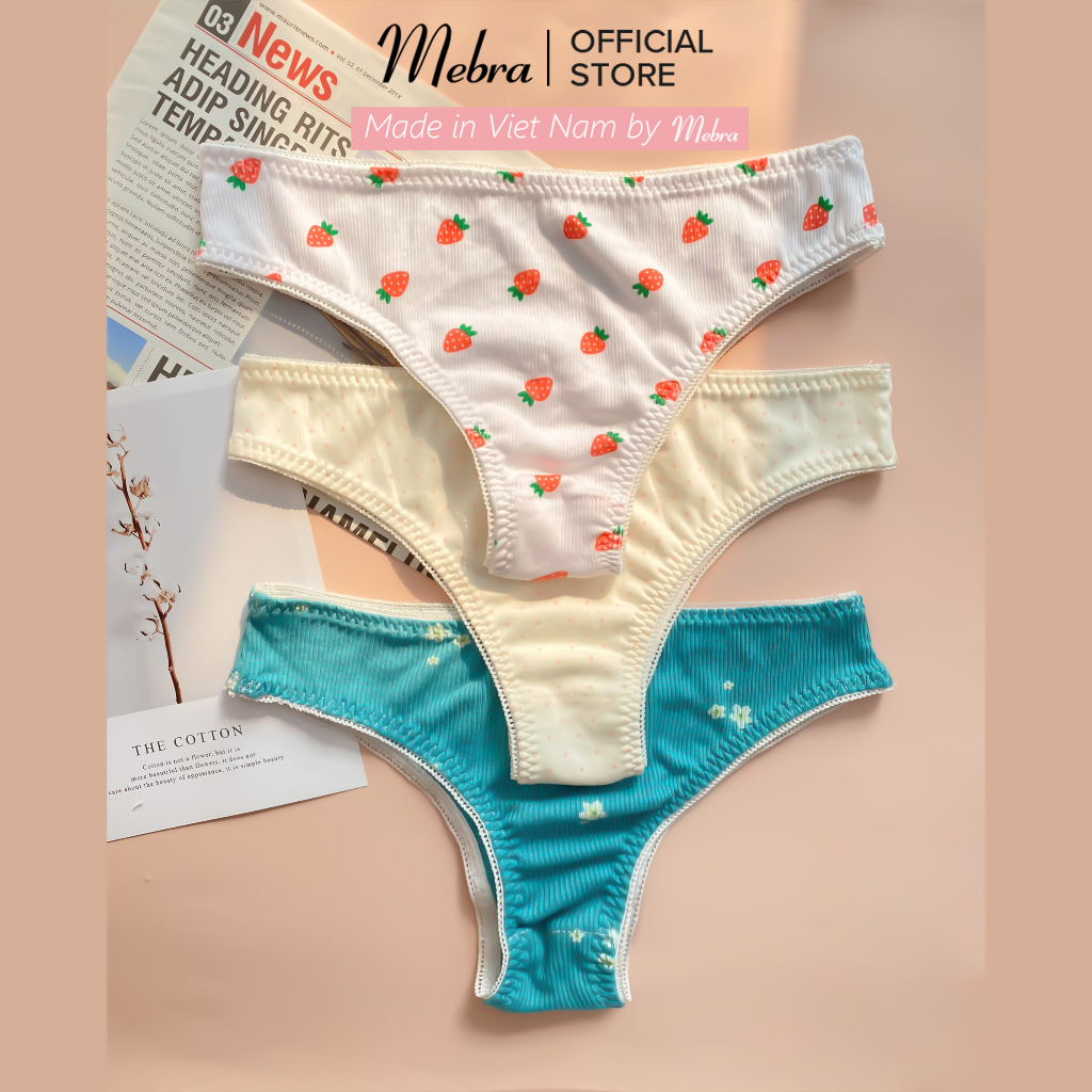 Set đồ lót LAYLA cotton gân xanh navy sang sáng da có gọng không mút hoa nhí mùa hè tươi mát Mebra A108