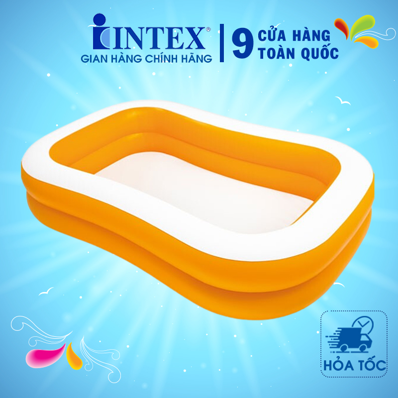 Bể bơi cho bé hình chữ nhật INTEX 57181/57180, dạng phao bơm hơi có 2 tầng, an toàn cho trẻ em em - Bảo hành 12 tháng