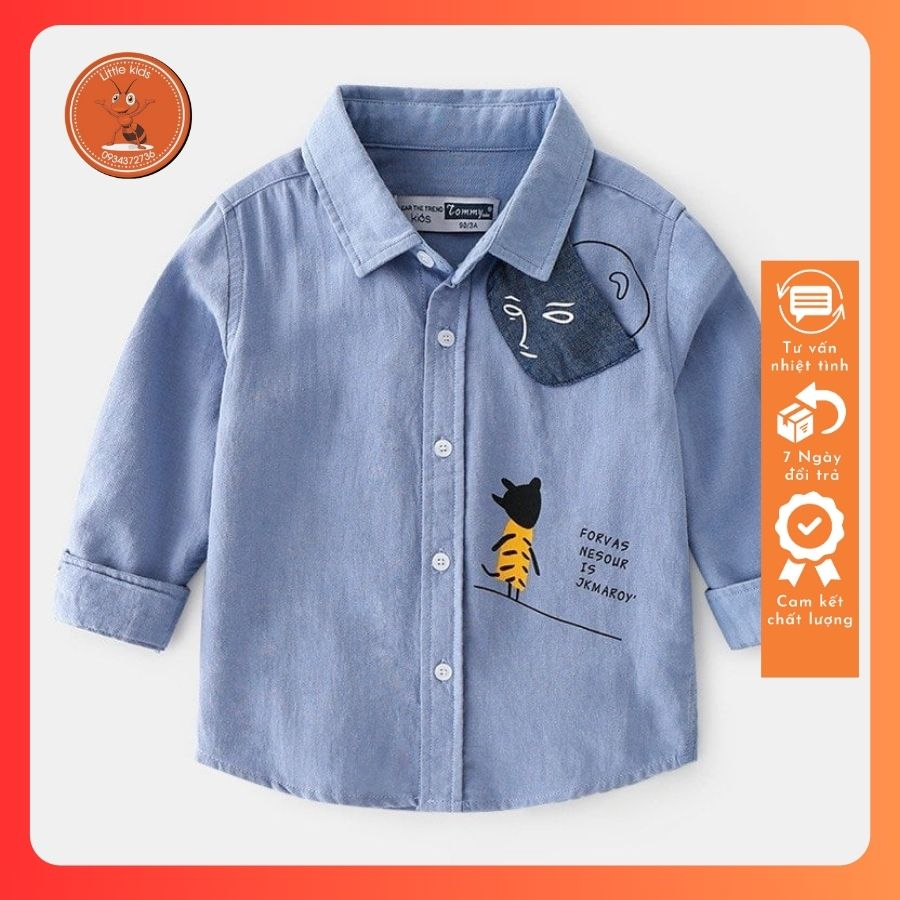 Áo Sơ Mi Mèo Dài Tay Trẻ Em