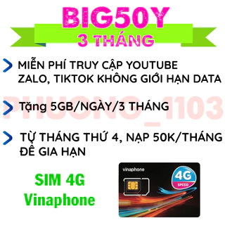 Sim 4G vina BIG50Y tặng 5gb/ngày miễn phí 3 và 15 tháng không phải nạp tiền