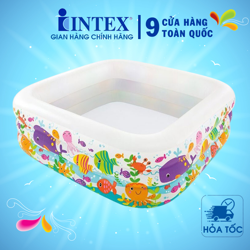 Hồ bơi cho bé Intex 57471, bể phao trẻ em 3 tầng 1m59 mini trong nhà, độ tuổi 3+, hình tròn, vuông, bảo hành 12 tháng