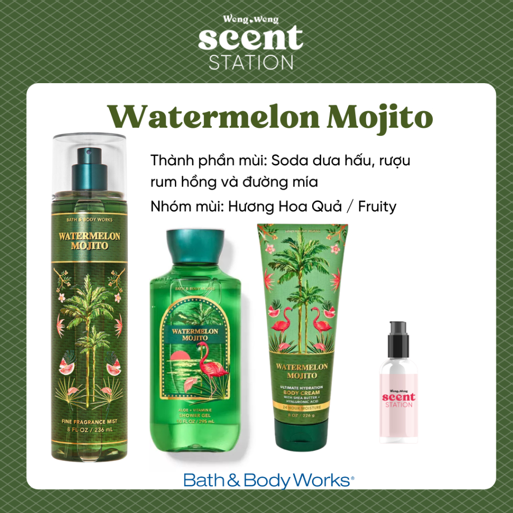 Bộ Sản Phẩm Chăm Sóc Cơ Thể Toàn Diện BBW mùi Watermelon Mojito