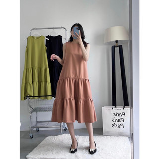 Đầm maxi form rộng 3 tầng không tay