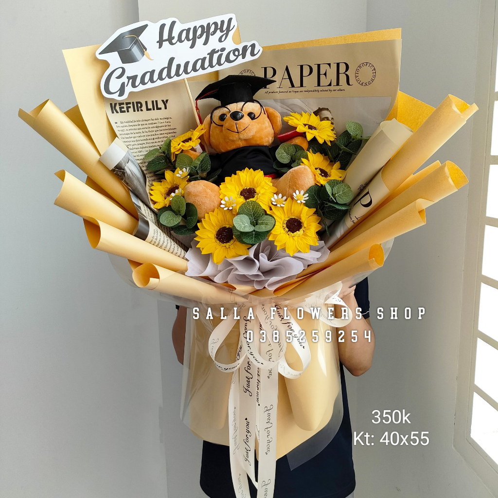 bó hoa sáp hướng dương, hoa gấu tốt nghiệp. quà tặng chúc mừng.