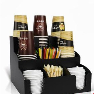 Kệ mika để cốc trà sữa 9 ngăn 3 tầng màu đen