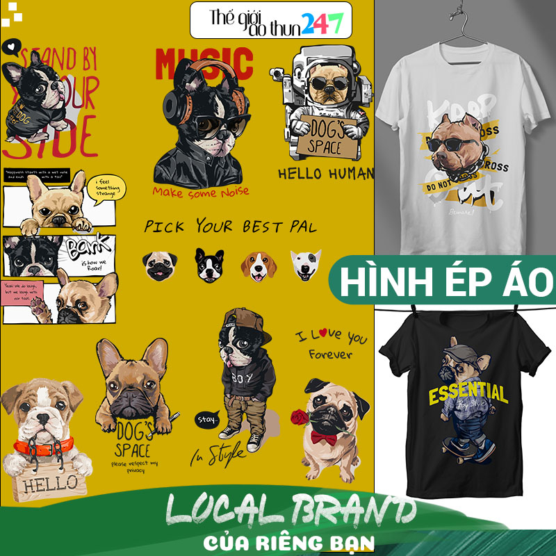 [Hình ủi, ép nhiệt] Hình chó Pug và Bull P2