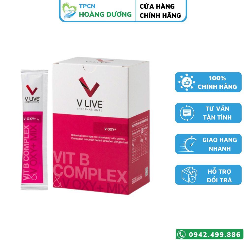 V-Oxy+ (V-LIVE) Cung cấp Oxy tế bào giúp Tuần Hoàn Máu não, Hỗ trợ Tim, Mạch, huyết áp, giảm đau đầu, tăng cường trí nhớ