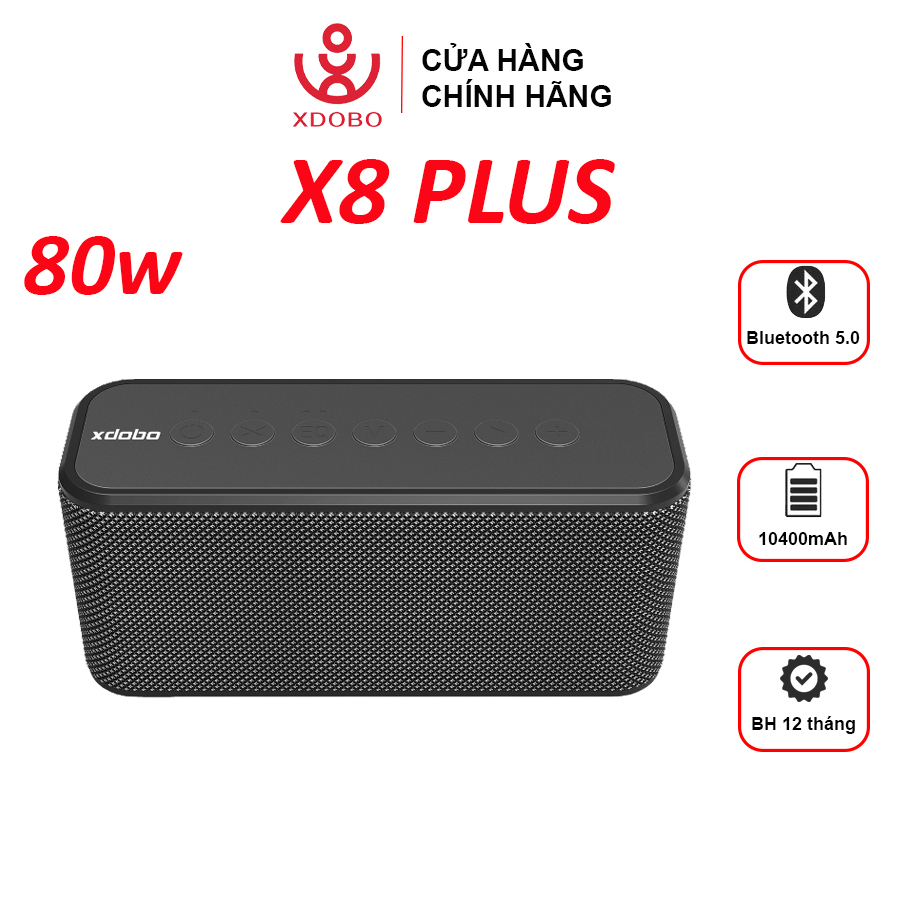 Loa Bluetooth 5.0 Xdobo X8 Plus Công Suất 80W, Âm Thanh Vòm Siêu Trầm Chống Nước IPX5, Tích Hợp Viên Pin 10400mAh