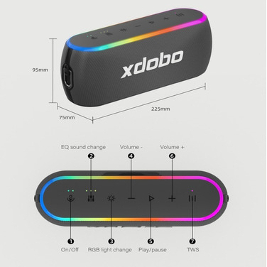 Loa Bluetooth 5.3 Xdobo X8 III Công Suất 60W Bass Siêu Trầm, Chống Nước iPX7, Tích Hợp Viên Pin 6600mAh 12h Nghẹ Nhạc