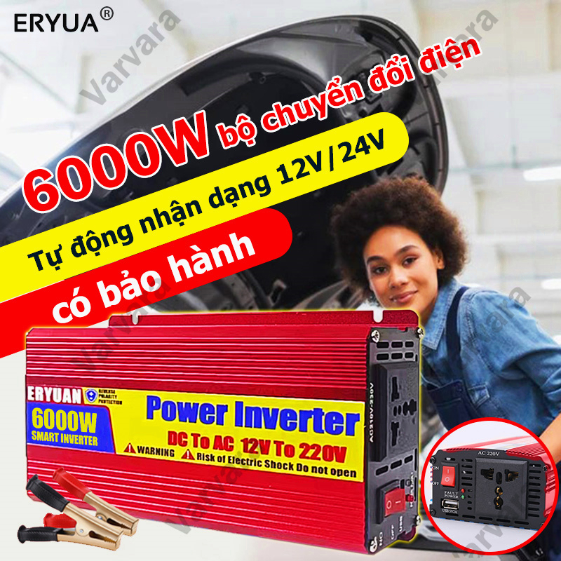 ERYUAN Bộ kích điện inverter 12V/24V lên 220V CÔNG SUẤT 6000W Sóng Sine