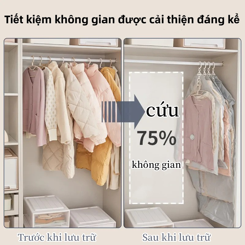 Túi bọc quần áo treo tủ chống bụi , Loại dày có khoá bọc kín quần áo chống ẩm mốc, côn trùng, Sắp xếp tủ quần áo