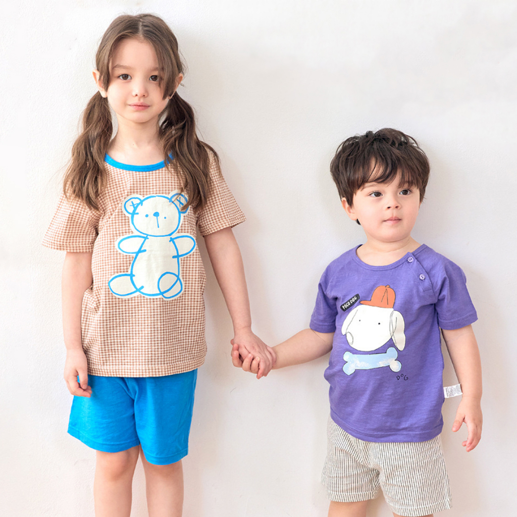 Đồ bộ quần áo thun cotton dành cho bé trai, bé gái mặc nhà mùa hè Unifriend Hàn Quốc U2023-31. Size đại 5, 6, 8, 10 tuổi