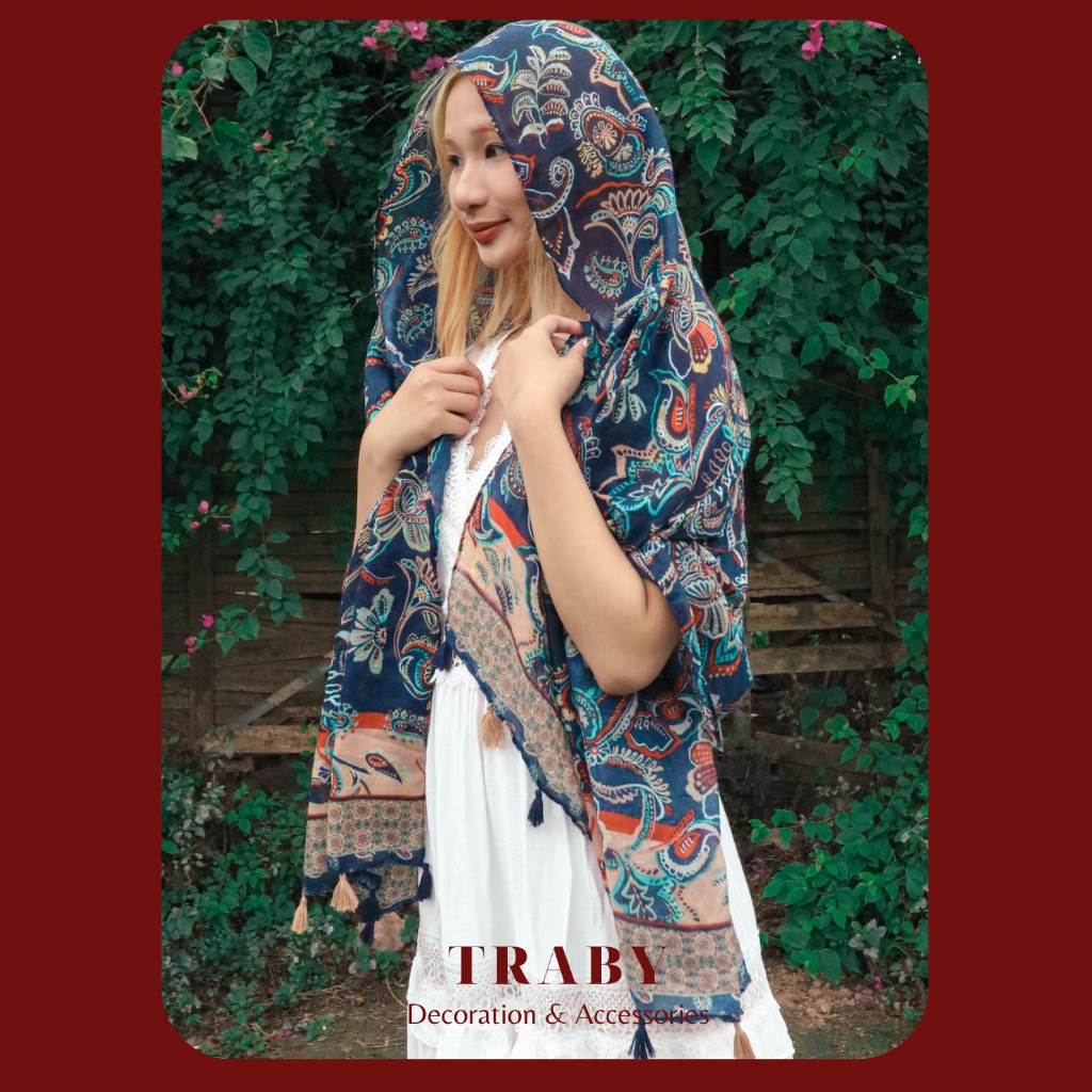 Khăn choàng boho đi biển đa năng nhà Traby - Tế bào hoa xanh