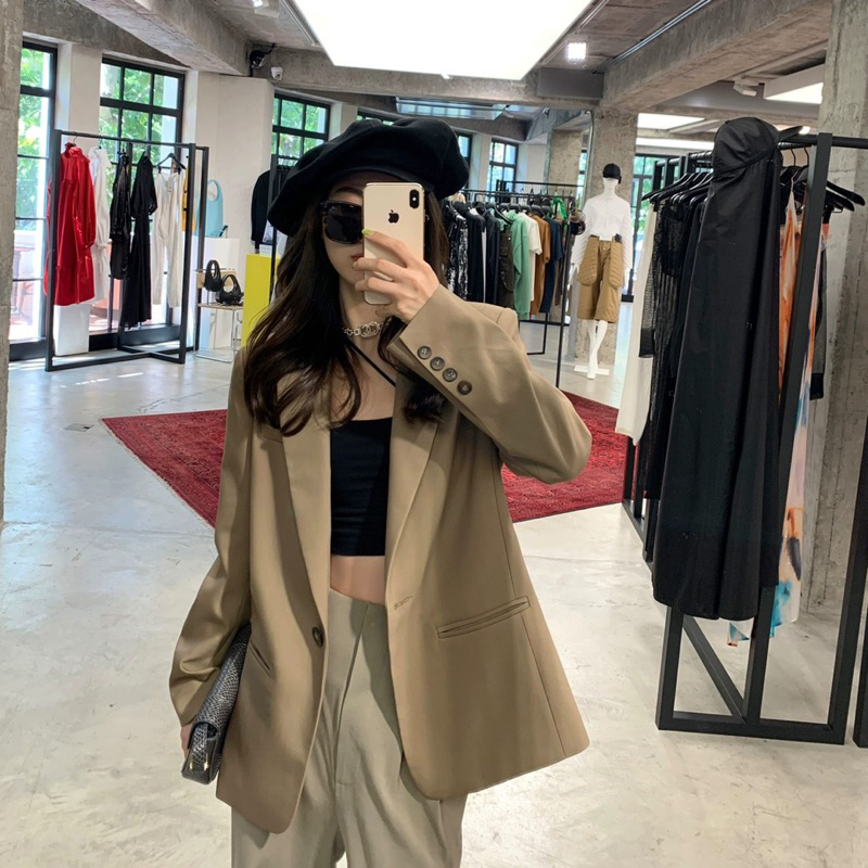 Áo blazer nữ hàng Quảng Châu 1 cúc hai màu nâu đen chất đẹp | BigBuy360 - bigbuy360.vn