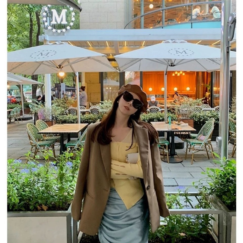 Áo blazer nữ hàng Quảng Châu 1 cúc hai màu nâu đen chất đẹp | BigBuy360 - bigbuy360.vn