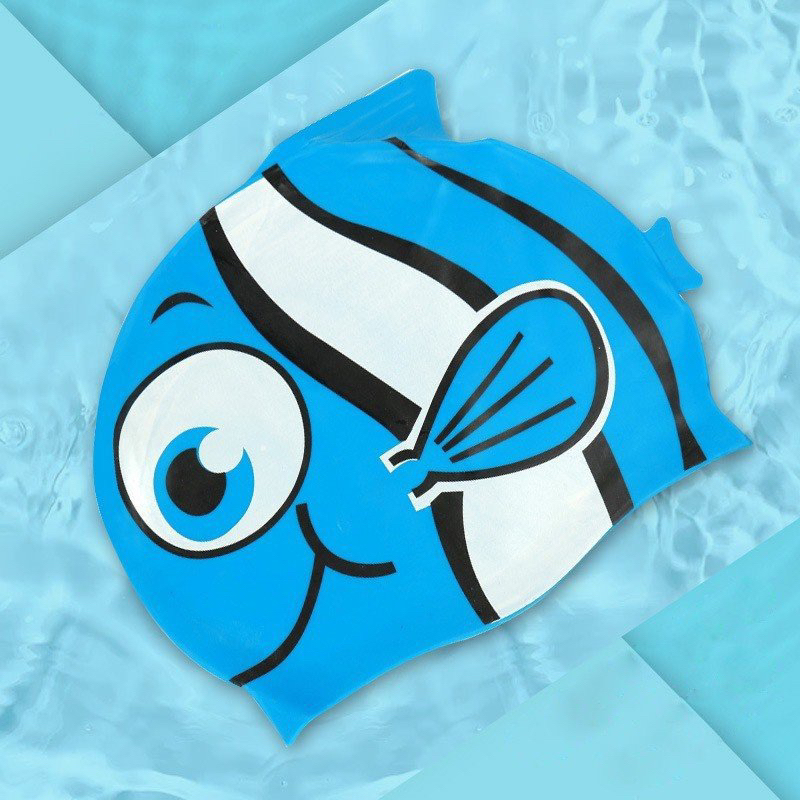 Nón bơi silicone cho bé trai bé gái chống nước in hình ngộ nghĩnh dễ thương