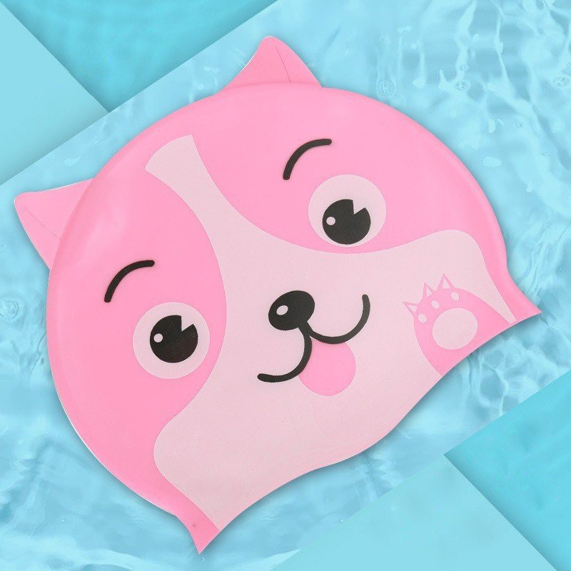 Nón bơi silicone cho bé trai bé gái chống nước in hình ngộ nghĩnh dễ thương