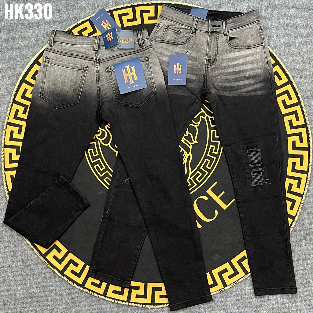 Quần Jean nam rách gối, phối khóa bên hông, loang màu, chất liệu jean xịn, form slimfit co giãn