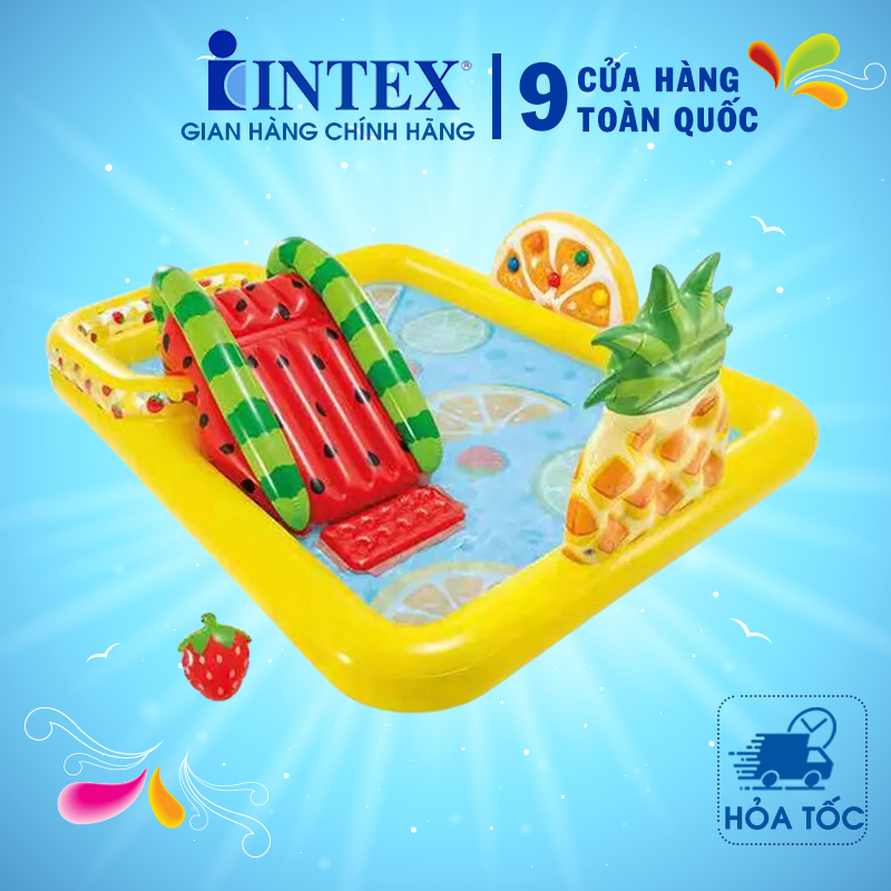 Bể bơi phao Intex cầu trượt công viên hoa quả sắc màu 57158