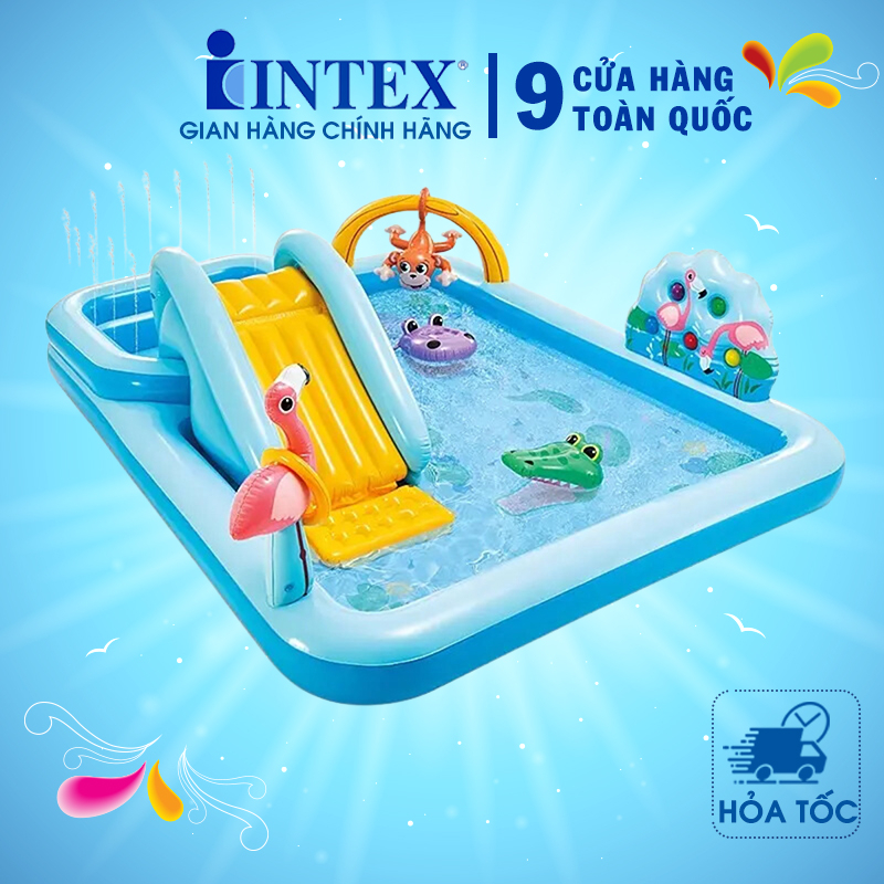 Bể bơi phao trẻ em có cầu trượt INTEX 57161 , bơm hơi, có nhiều trò chơi thú vị cho bé -Bảohành 12tháng