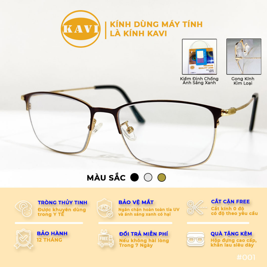 Kính Chống Mỏi Mắt Khi Chơi Game Và Sử Dụng Máy Tính Kavi KC001 - Gọng Kim Loại Dáng Mắt Kính Vuông