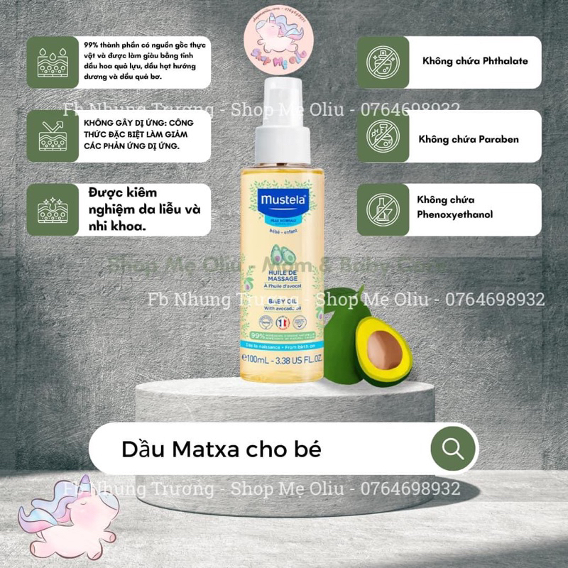 Dầu matxa cho bé Mustela Massage Baby Oil 99% tự nhiên 100ml
