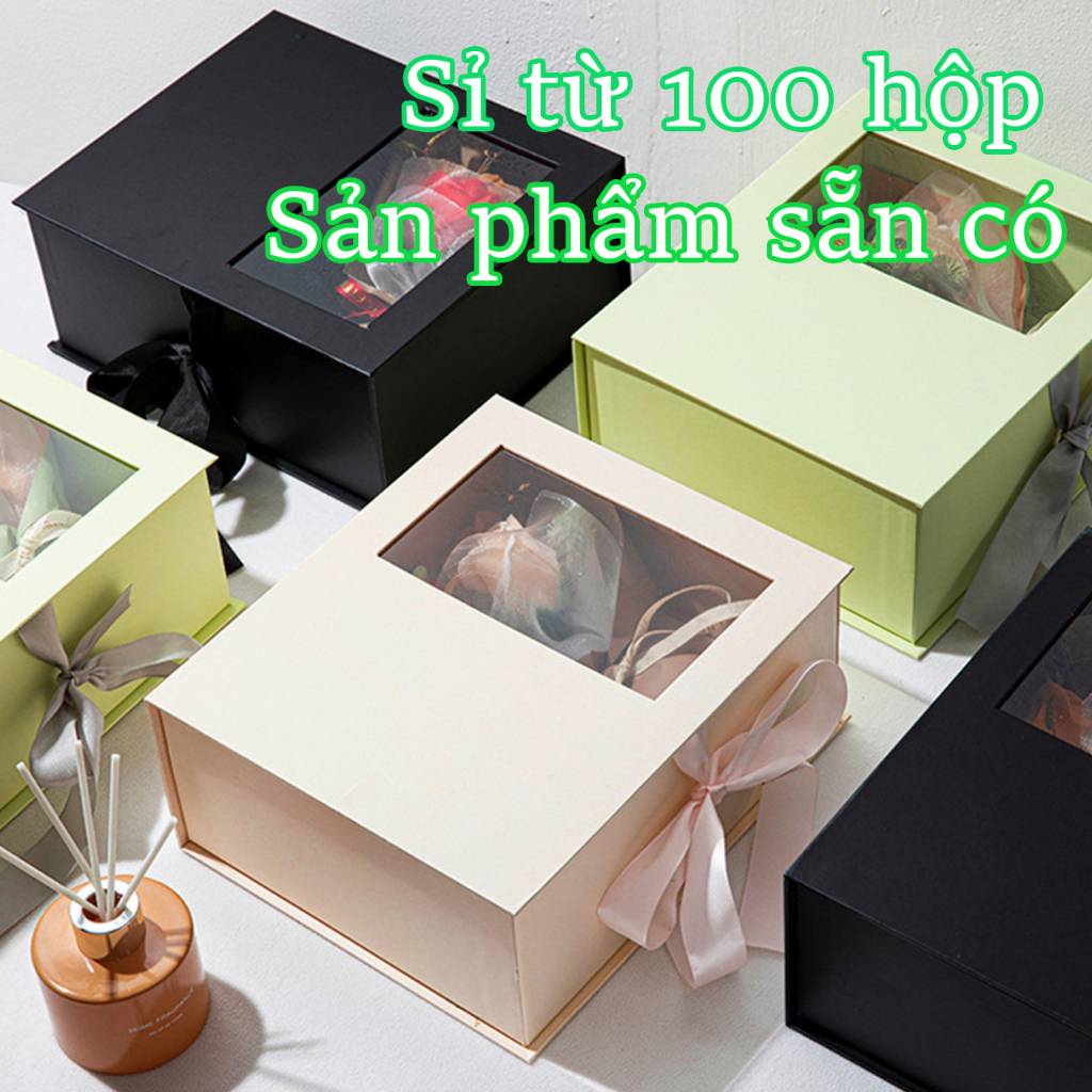 Hộp đựng quà 2 ngăn thắt ruy băng- Tặng kèm túi xách quai lụa