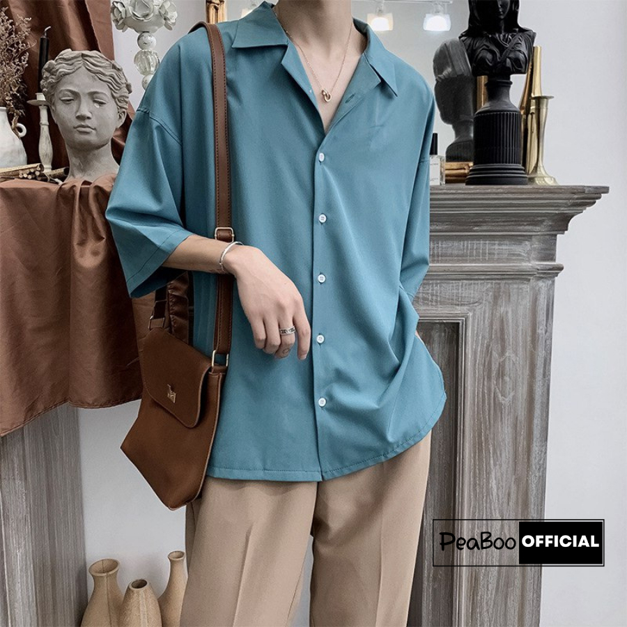 Áo Sơ Mi Nam Nữ Ngắn tay PEABOO Mã SM Trơn Pastel Chất lụa mịn cao cấp form rộng suông phong cách Hàn Quốc