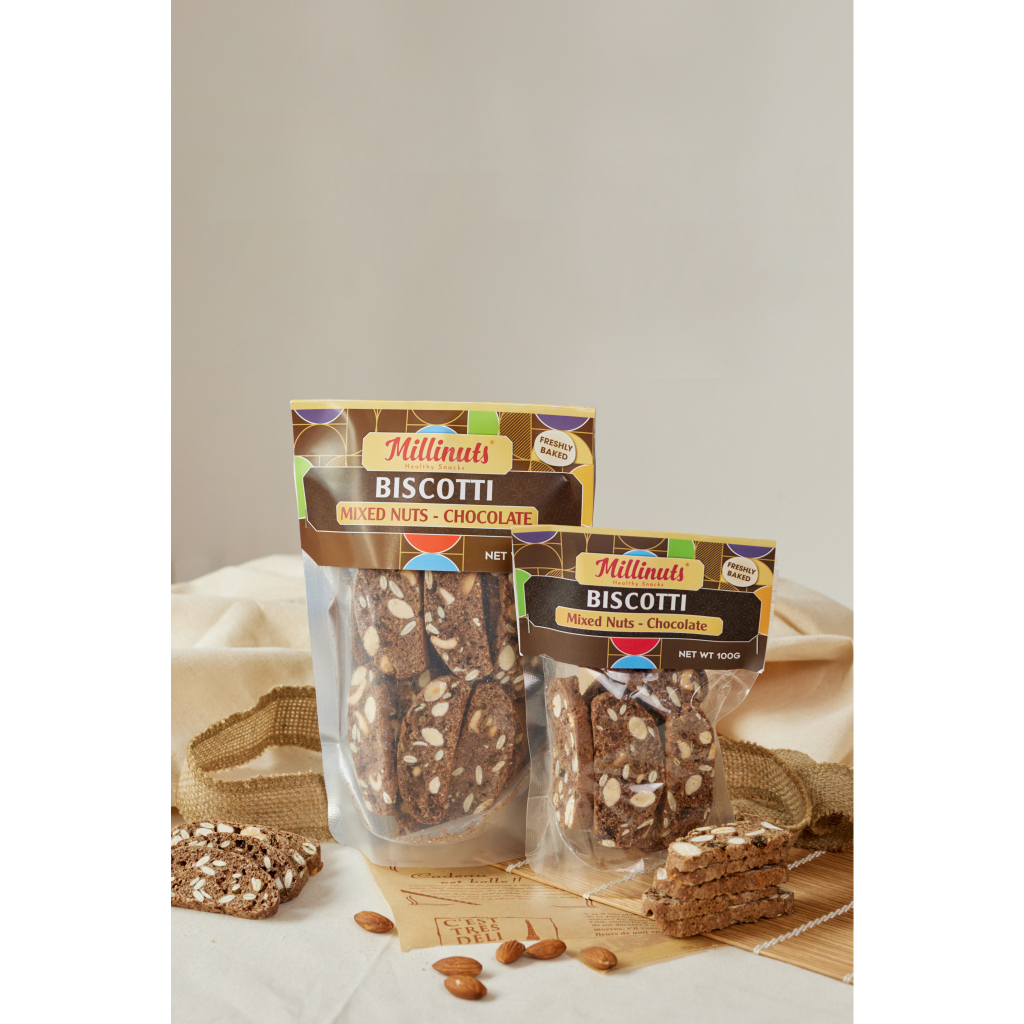 Bánh Biscotti Nguyên Cám Millinuts - Ngũ Cốc Siêu Hạt Ăn Kiêng Giảm Cân Healthy Dạng Hộp 100- 280g