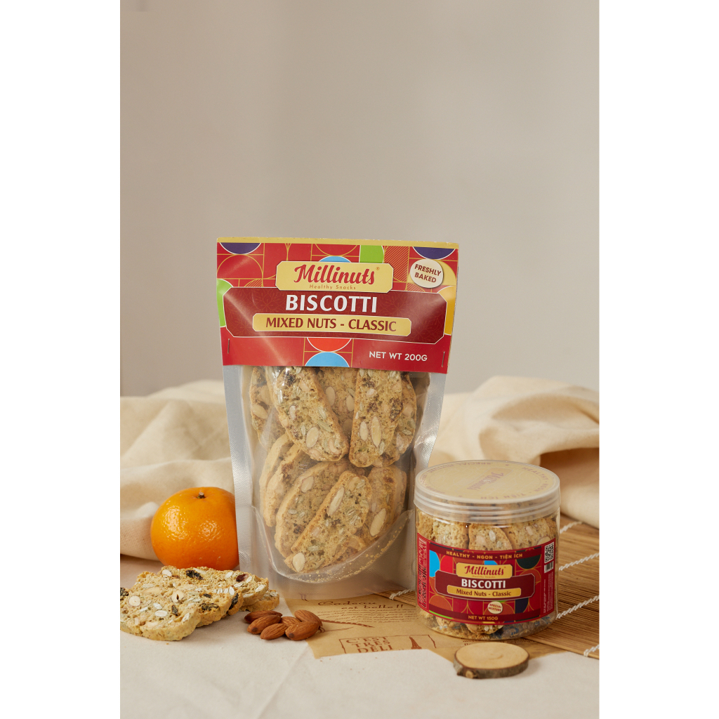 Bánh Biscotti Nguyên Cám Millinuts - Ngũ Cốc Siêu Hạt Ăn Kiêng Giảm Cân Healthy Dạng Hộp 100- 280g