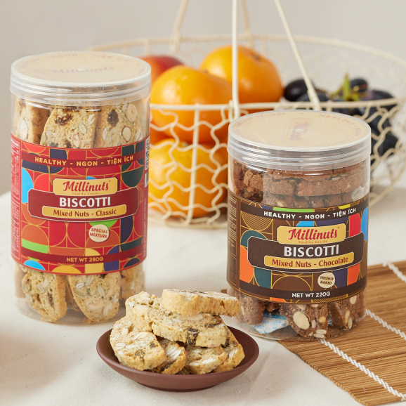 Bánh Biscotti Nguyên Cám Millinuts - Ngũ Cốc Siêu Hạt Ăn Kiêng Giảm Cân Healthy Dạng Hộp 100- 280g
