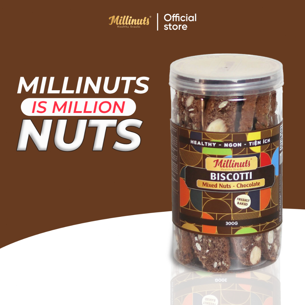 Bánh Biscotti Nguyên Cám Millinuts - Ngũ Cốc Siêu Hạt Ăn Kiêng Giảm Cân Healthy Dạng Hộp 100- 280g