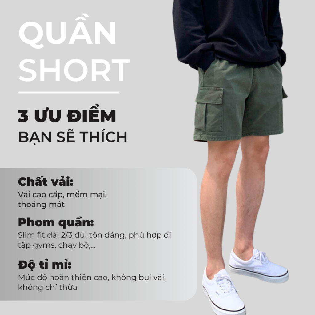 Quần Lửng Nam Kaki Màu Đen, Xanh lá, Kem Quần Short Nam Tập Gym, Chạy Bộ QDHH420 Unichic