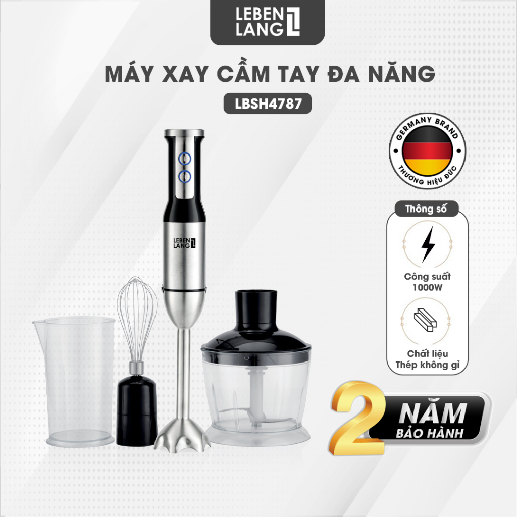 Máy xay cầm tay đa năng Lebenlang LBSH4787 công suất cao 1000W, trục xay tháo rời tiện lợi, lưỡi dao thép không gỉ