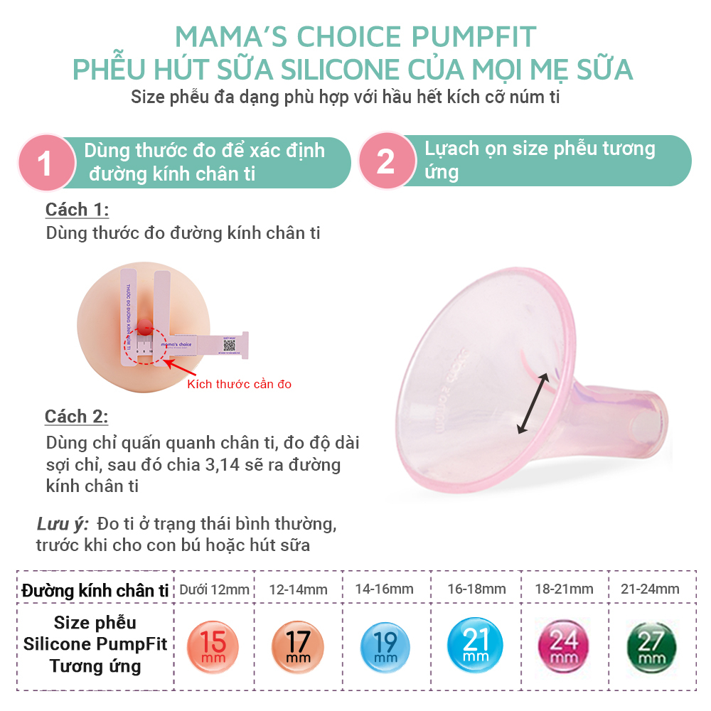 Phễu Hút Sữa Silicone PumpFit, Hứng Sữa Êm Ái, Tương Thích Máy Medela Spectra Avent, Thương Hiệu Mama's Choice (1 Cái)