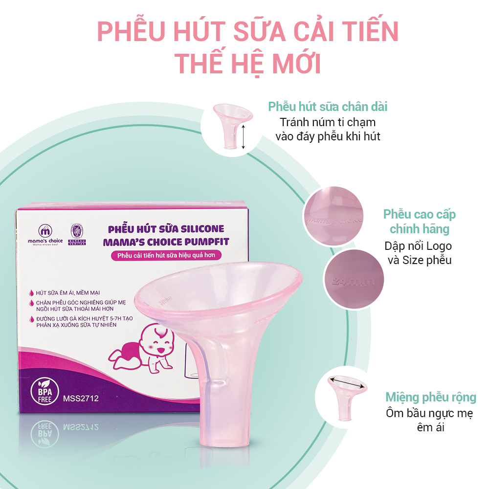 Phễu Hút Sữa Silicone PumpFit, Hứng Sữa Êm Ái, Tương Thích Máy Medela Spectra Avent, Thương Hiệu Mama's Choice (1 Cái)