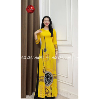 Áo dài truyền thống vàng họa tiết lụa cao cấp - Áo dài Airi